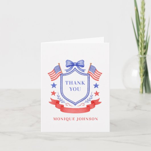 Patriotic Red White & I Do Monogram Bridal Shower サンキューカード (正面)