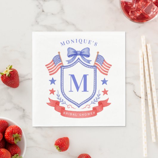 Patriotic Red White & I Do Monogram Bridal Shower スタンダードランチョンナプキン (インサイチュ)
