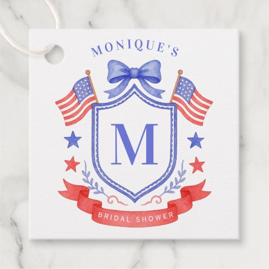 Patriotic Red White & I Do Monogram Bridal Shower フェイバータグ (正面)
