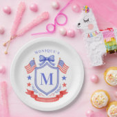 Patriotic Red White & I Do Monogram Bridal Shower ペーパープレート (パーティー)