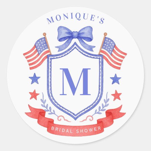 Patriotic Red White & I Do Monogram Bridal Shower ラウンドシール (正面)