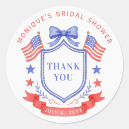 Patriotic Red White & I Do Monogram Bridal Shower ラウンドシール