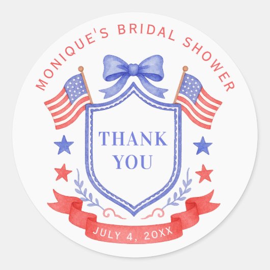 Patriotic Red White & I Do Monogram Bridal Shower ラウンドシール (正面)