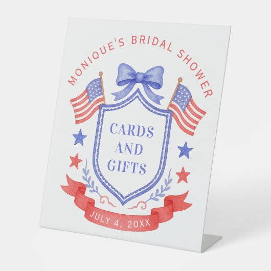 Patriotic Red White & I Do Monogram Bridal Shower 台座サイン (正面)