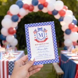 Patriotic Red White & I Do Monogram Bridal Shower 招待状
