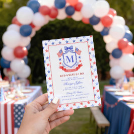 Patriotic Red White & I Do Monogram Bridal Shower 招待状