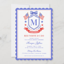 Patriotic Red White & I Do Monogram Bridal Shower 招待状