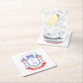 Patriotic Red White & I Do Monogram Wedding スクエアペーパーコースター (インサイチュ)