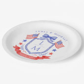 Patriotic Red White & I Do Monogram Wedding ペーパープレート (アングル)