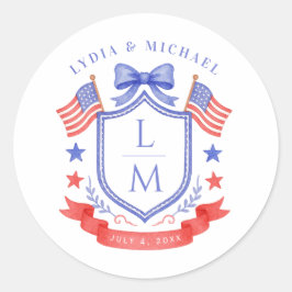 Patriotic Red White & I Do Monogram Wedding ラウンドシール