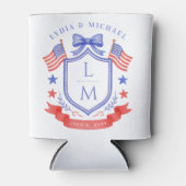 Patriotic Red White & I Do Monogram Wedding 缶クーラー (正面)