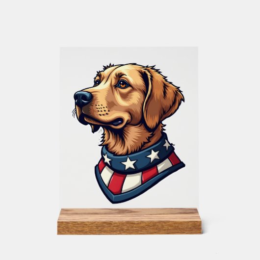 Patriotic Retriever Mascot Vintage Dog Tee 4 アクリルサイン (正面)