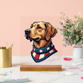 Patriotic Retriever Mascot Vintage Dog Tee 4 アクリルサイン (ウェディング)