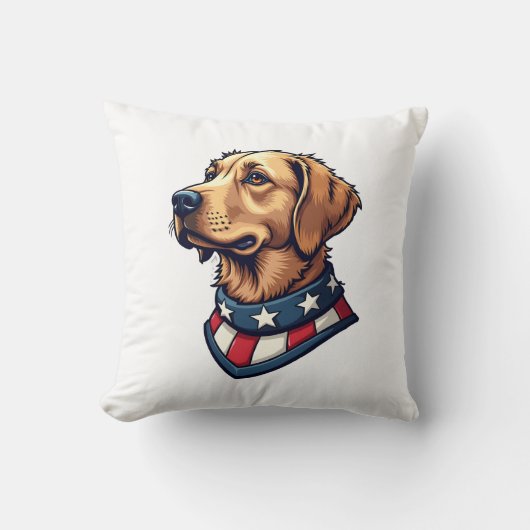 Patriotic Retriever Mascot Vintage Dog Tee 4 クッション (正面)