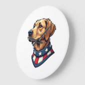 Patriotic Retriever Mascot Vintage Dog Tee 4 ラージ壁時計 (傾斜)