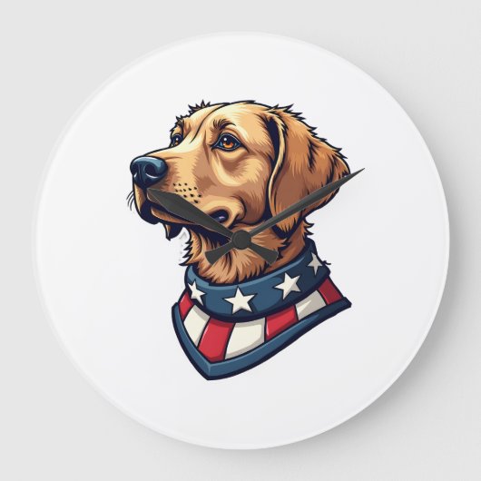Patriotic Retriever Mascot Vintage Dog Tee 4 ラージ壁時計 (正面)