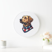 Patriotic Retriever Mascot Vintage Dog Tee 4 ラージ壁時計 (ホーム)