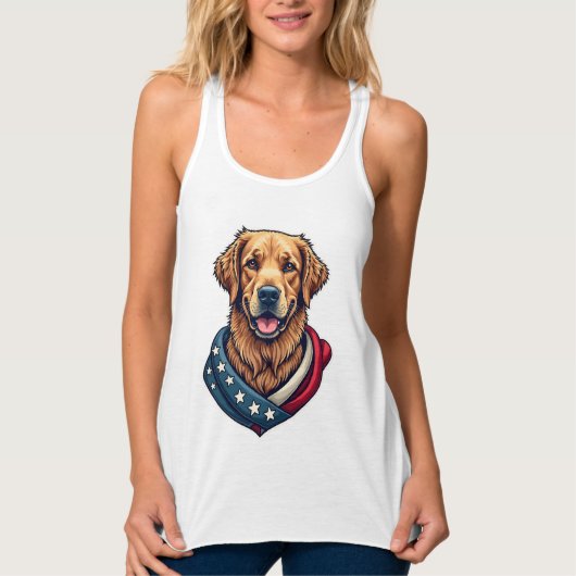 Patriotic Retriever Pride Vintage Dog Shirt 4 タンクトップ (正面)