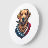 Patriotic Retriever Pride Vintage Dog Shirt 4 ラージ壁時計 (傾斜)