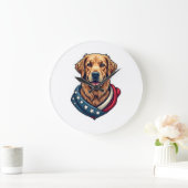 Patriotic Retriever Pride Vintage Dog Shirt 4 ラージ壁時計 (ホーム)