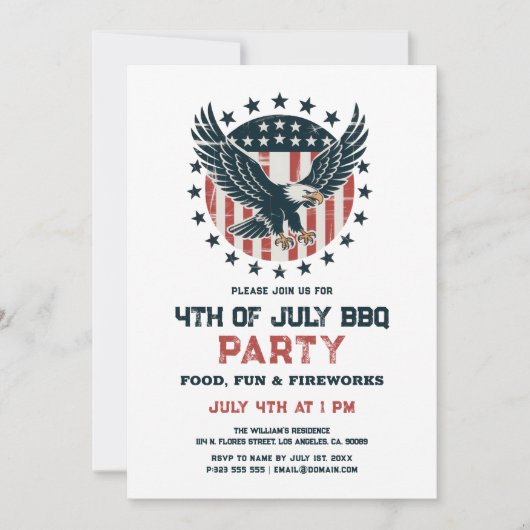 Patriotic Retro American Eagle BBQ Invitation 招待状 (正面)