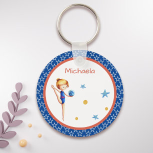 Patriotic Rhythmic Gymnastics Girl with Ball キーホルダー