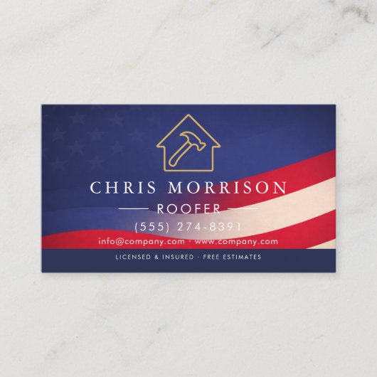 Patriotic Roofing Roofer QR Code Professional 名刺 (正面)