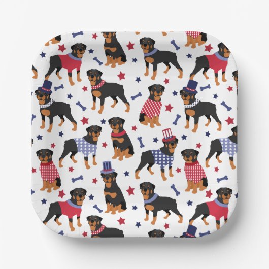 Patriotic Rottweiler Pattern ペーパープレート (正面)