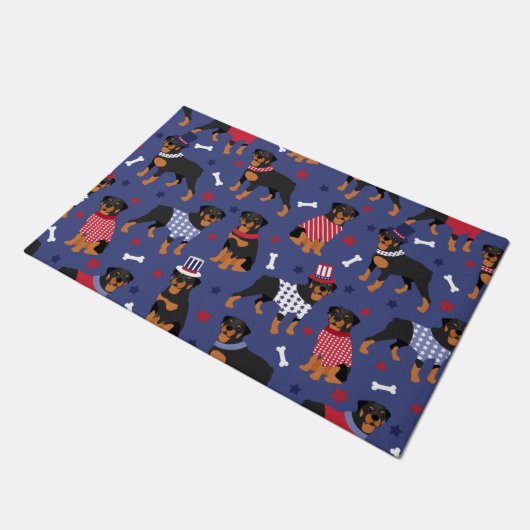 Patriotic Rottweiler Pattern Doormat ドアマット (アングル)