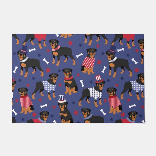 Patriotic Rottweiler Pattern Doormat ドアマット (正面)