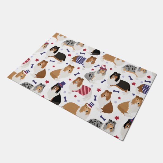Patriotic Rough Collie Pattern Doormat ドアマット (アングル)