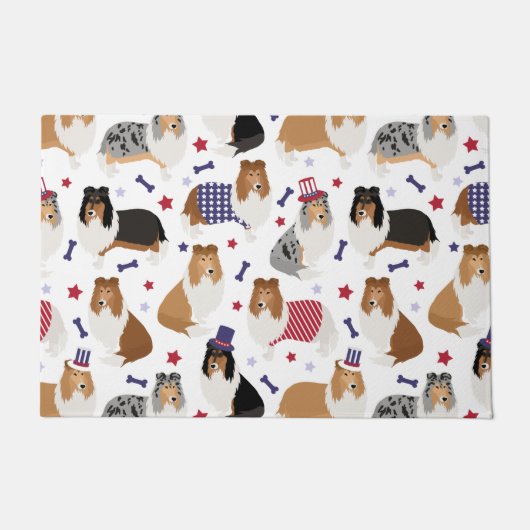 Patriotic Rough Collie Pattern Doormat ドアマット (正面)