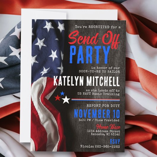 Patriotic Rustic US Flag Military Send-Off Party 招待状