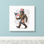 Patriotic Sasquatch Fireworks Vintage Engraving De キャンバスプリント (インサイチュ (ウッドフロア))