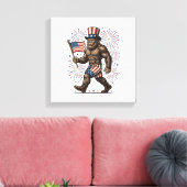 Patriotic Sasquatch Fireworks Vintage Engraving De キャンバスプリント (インサイチュ (リビング))