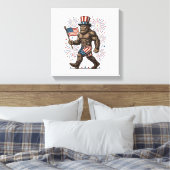 Patriotic Sasquatch Fireworks Vintage Engraving De キャンバスプリント (インサイチュ (寝室))