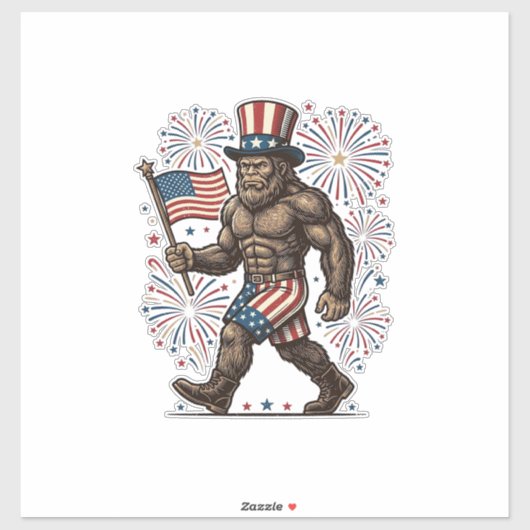 Patriotic Sasquatch Fireworks Vintage Engraving De シール (シート)