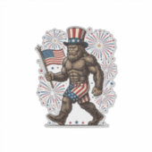 Patriotic Sasquatch Fireworks Vintage Engraving De シール (正面)