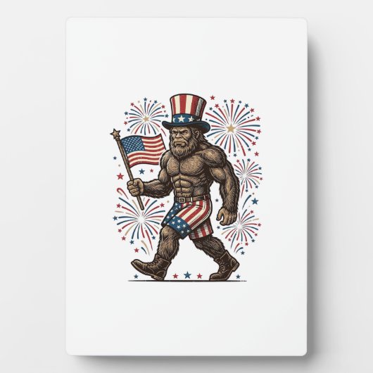 Patriotic Sasquatch Fireworks Vintage Engraving De フォトプラーク (正面)