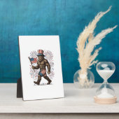 Patriotic Sasquatch Fireworks Vintage Engraving De フォトプラーク (側面)