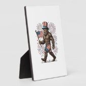 Patriotic Sasquatch Fireworks Vintage Engraving De フォトプラーク (側面)