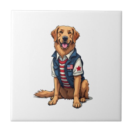 Patriotic Service Dog Golden Retriever Shirt 4 タイル (正面)