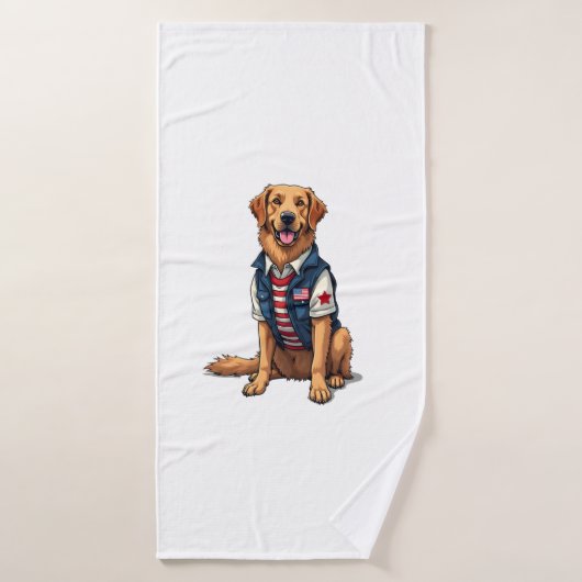 Patriotic Service Dog Golden Retriever Shirt 4 バスタオル (バスタオル)