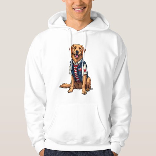 Patriotic Service Dog Golden Retriever Shirt 4 パーカ (正面)
