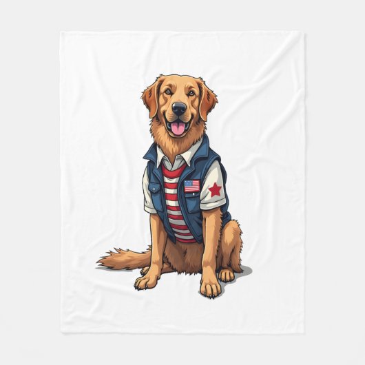 Patriotic Service Dog Golden Retriever Shirt 4 フリースブランケット (正面)