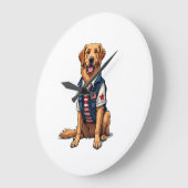 Patriotic Service Dog Golden Retriever Shirt 4 ラージ壁時計 (傾斜)