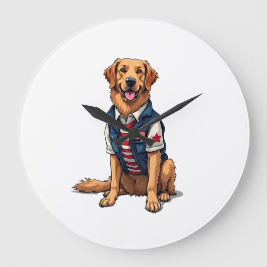 Patriotic Service Dog Golden Retriever Shirt 4 ラージ壁時計 (正面)