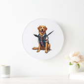 Patriotic Service Dog Golden Retriever Shirt 4 ラージ壁時計 (ホーム)