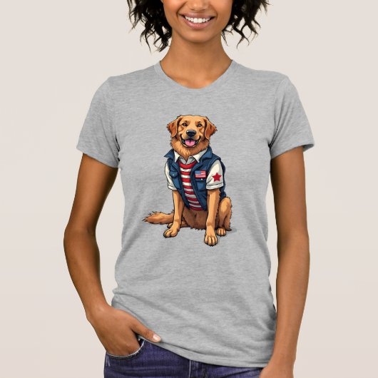 Patriotic Service Dog Golden Retriever Shirt 4 Tシャツ (正面)