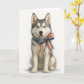 Patriotic Siberian Husky Laptop Sleeve カード (黄色い花)